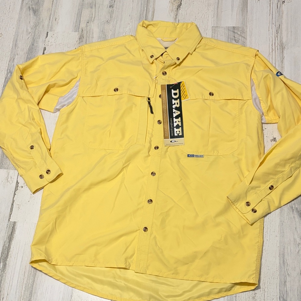 Drake Yellow Long Sleeve Vented Wingshooters Shirt Size Medium NWT